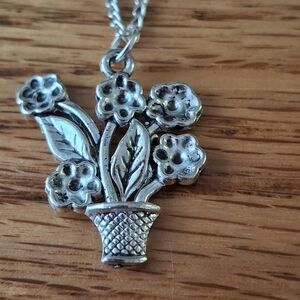 Silver Floral Bouquet Pendant Necklace